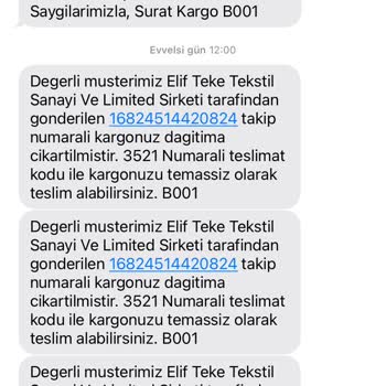Sürat Kargo Ürünü Teslim Alamama