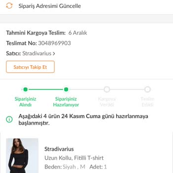 Stradivarius Siparişim Ne Zaman Kargolanacak