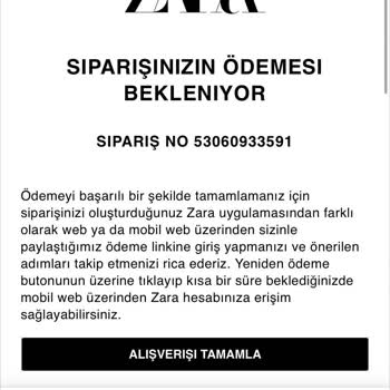Zara Ödemesi Çekilen Siparişim