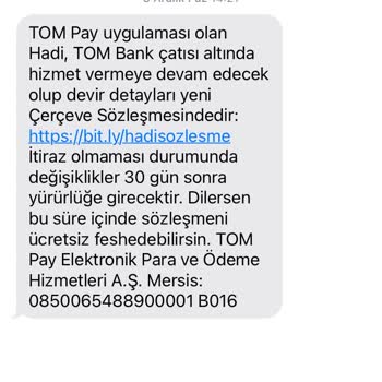 Hadi TOM Pay Hadi Uygulaması Fesih İşlemi Erişim Sorunu