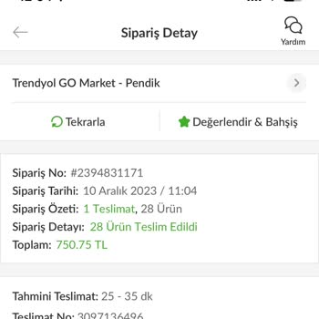 Trendyol GO Market Teslimat Problemi Hk.