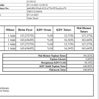 Valor Scarf'tan Alınan Şallar Elime Ulaşmadı