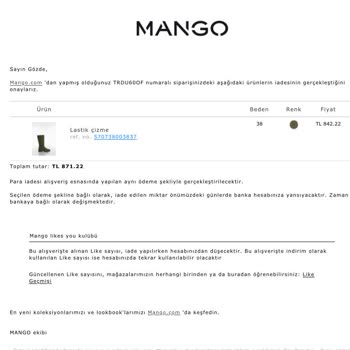 Mango Değişim Talebini İade Olarak Gerçekleştiriyor