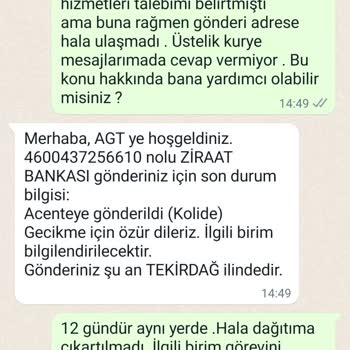 AGT Kurye (aynigunteslim.com) Hala Gelmeyen Teslimat