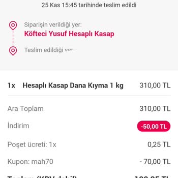 Köfteci Yusuf Eksik Ürün Gönderilmesi