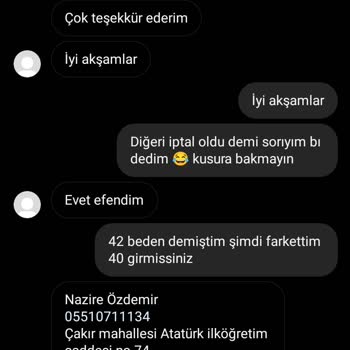 Semrebutikk (Sevim Aydın) Ürün Bedenini Değiştirmek İstedim Engellediler