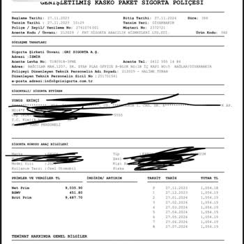 Gri Sigorta El Konulması Sonucu Kasko Poliçe Mağduriyetim