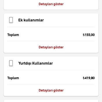 Vodafone Fatura Detayları, İznim Dışında Yurt Dışı Ücreti