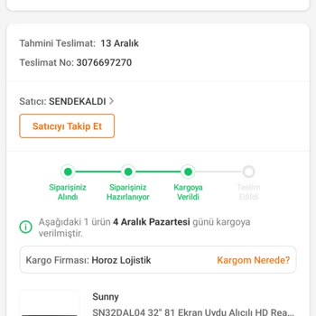 Horoz Lojistik TV Siparişi Verdim