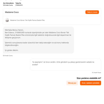 Madame Coco Kargo Ve Şikayet Talebinin Cevaplanmaması
