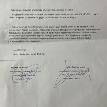 Elvan Çeyiz Pupilla Marka Bornoz Takımının Renk Atması, Boya Akması Şikayeti