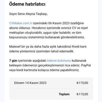 CV Marker Rızam Olmadan Üyelik Yapıp Adıma Borç Çıkarmıştır!