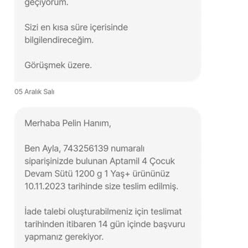 Hepsiburada Bozuk Çıkan Aptamil'i 14 Gün Geçtiği İçin Geri Almıyor