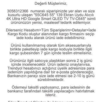 Trendyol TCL TV Ayıplı Ürün Değişimi Yapmıyor