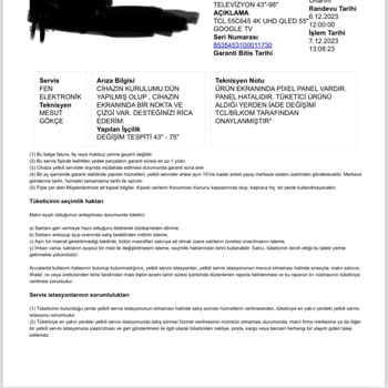 TCL TV Paneli Sorunlu