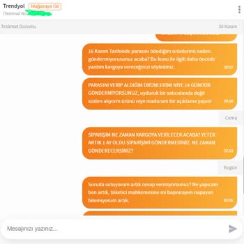 Trendyol'un 1 Aydır Siparişim Kargoya Ve Sorularıma Yanıt Vermemesi