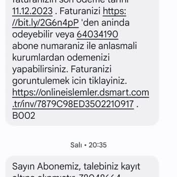 D-Smart Aktif Edilmeyen Üyelikten Alınan Faturalar