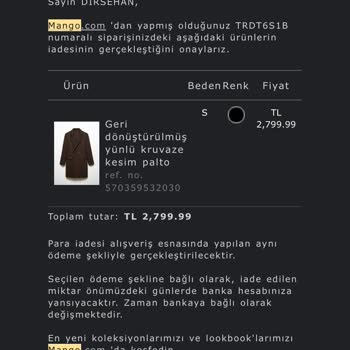 Mango Kargoya Verilen Ürünün İadesi
