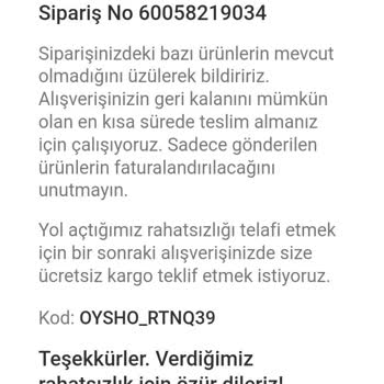 Sipariş Ettiğim Ürünün Oysho Tarafından İptali