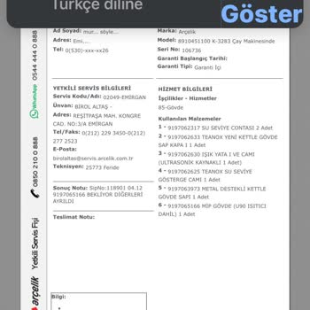 Arçelik Çay Makinesi Su Kaçağı