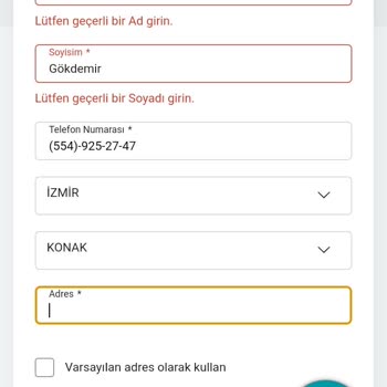 Watsons Sipariş Veremiyorum, İsim Bilgilerimi Kabul Etmiyor