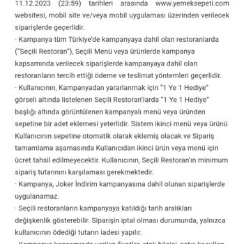 Yemek Sepeti Uygulanmayan Kampanya