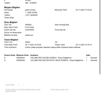 Arzum Servis Ürünümü Tamir Etmedi! Üzerimden Parça Sipariş Etti!