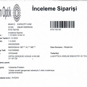 Atasun Optik Kronik Problemli Çerçevenin Değiştirilmesi Talebi Reddediliyor