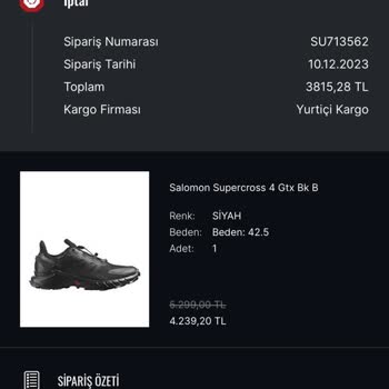 Sneaks Up Sebepsiz Ürün İptali