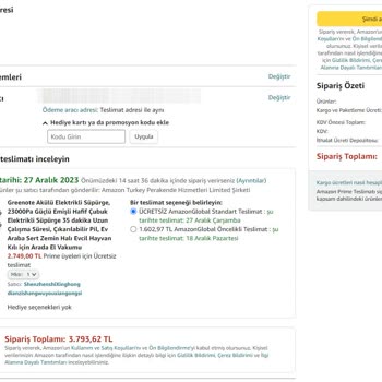 Amazon Prime Üyelik İle Ücretsiz Olması Gereken Kargo İçin 1874 TL İstenmesi