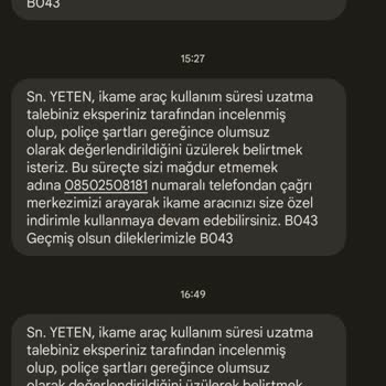 Aksigorta Ak Çözüm Merkezi İkame Araç Süre Uzatamama