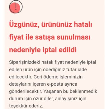 Hepsiburada Yanlış Fiyat Sebebiyle Ürün İptali