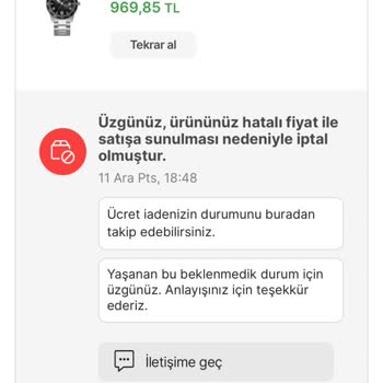 Saat & Saat Sipariş İptali Saat