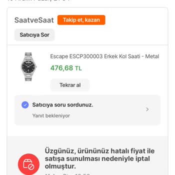 Saat Ve Saat Ürün İptali