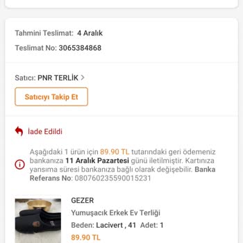 Trendyol Bilgim Dışında İade Edilen Ve Kargo Ücreti Geri Ödenmeyen Ürün.