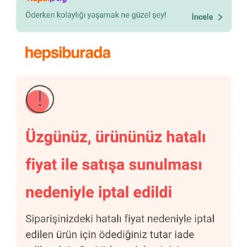 Hepsiburada Bilgi Dışında İptal Hk.