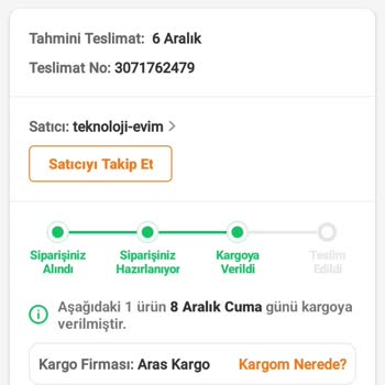 Trendyol Aras Kargo İle Ürünüm Teslim Edilmedi
