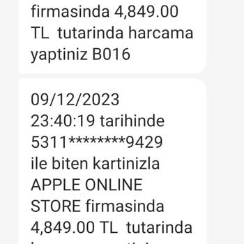 Apple Online Store QNB Finansbak İzinsiz Kredi Kartı Harcaması