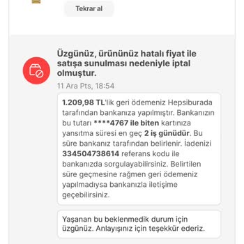 Hepsiburada İptal Edilen Sipariş