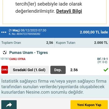 Nesine Maç Kuponum Yanlış İade Edildi!
