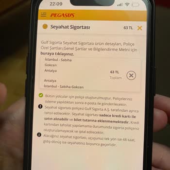 Pegasus Uçak Bileti Sırasında Sigorta Hatası