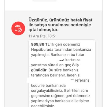 Saat & Saat Hepsiburada'nın Hatalı Fiyatı Nedeniyle Sipariş İptali