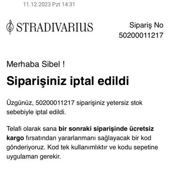 Stradivarius Stoğu Olan Ürünü İptal Ediyor