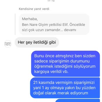 Nare Giyim Giysi Siparişim Gelmedi