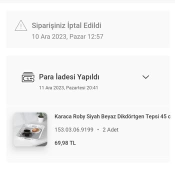 Karaca Züccaciye Bilgi Dışı Sipariş İptali