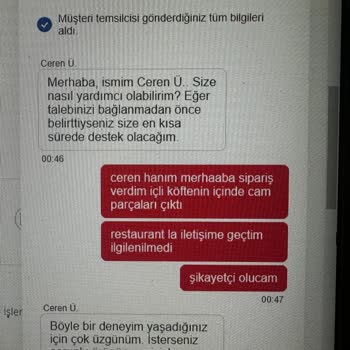 Yemeksepeti Yemeğimden Cam Parçaları Çıktı