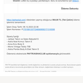 Aisha's Design Para Alındı Ürün Gönderilmedi