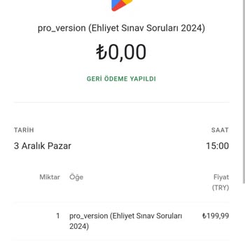 Google Play Geri Ödeme Yapmıyor
