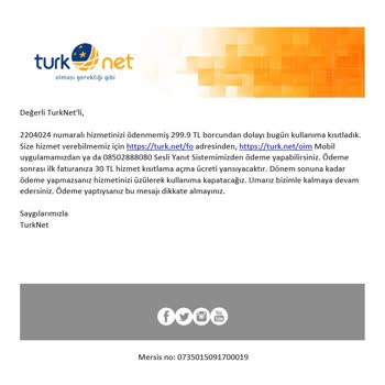 TurkNet İnternet Faturasını Tahsil Etmiyor Ve Hizmetimi Kapatıyor