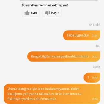Trendyol Kca Armatür Şikayet Geri Dönüş Yok